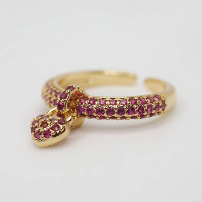 Hovedbilde Ring med hjertecharms fuksia